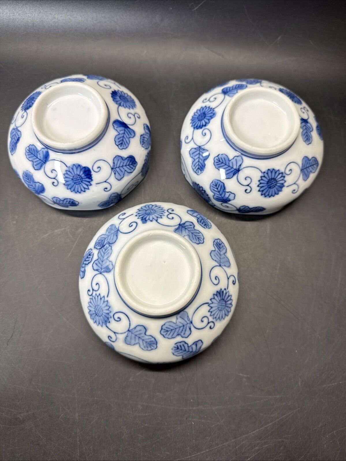 Vintage Otigiri Octagon OMC Japan China Blue White Leaf Rice Bowl/ Set Of 3