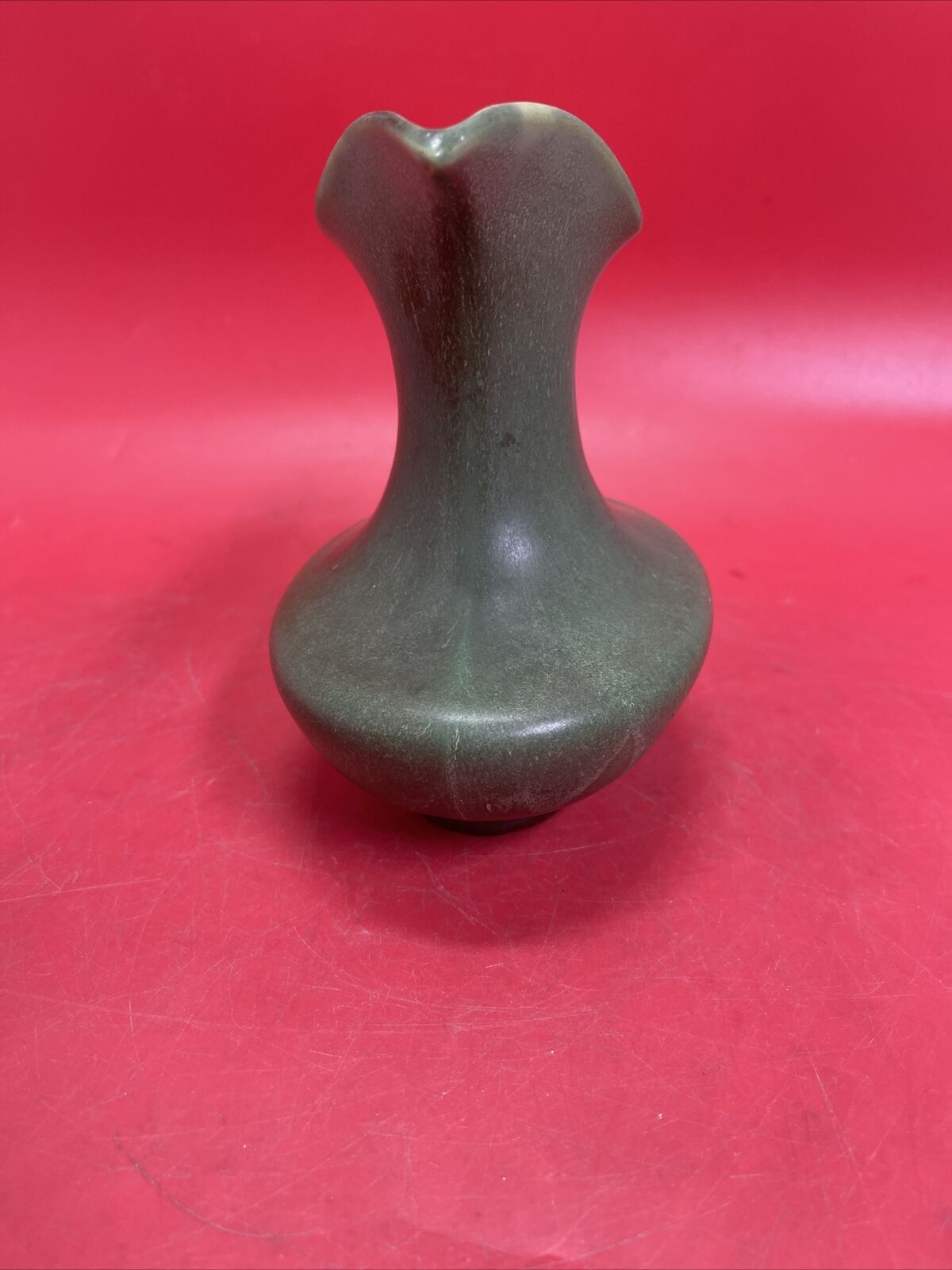 Arts and Crafts Hampshire Matte Green  Pottery Pitcher Vase 6”