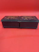 Asian Faux Lacquer Small Jewelry Box w/ Interior Mirror & Red Velvet Lining Lot2