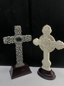 Celtic Ceramic Cross Gold Accents Holly Holiday Royal Limited Wooden Base