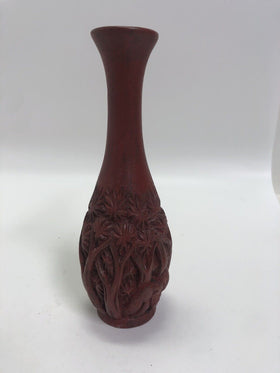 Vase Wood Vessel Handcarved with Palm Trees