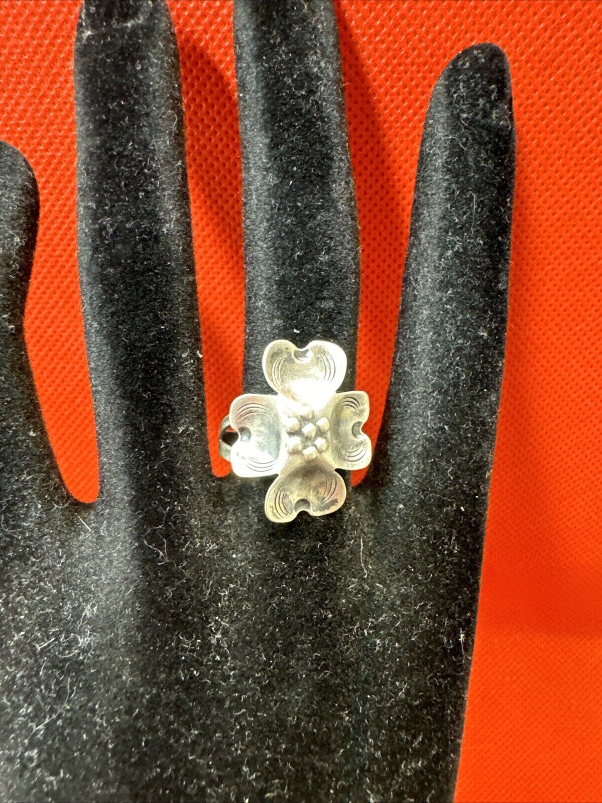 925 Sterling Silver Vintage Dogwood Flower Handmade Adjustable Ring