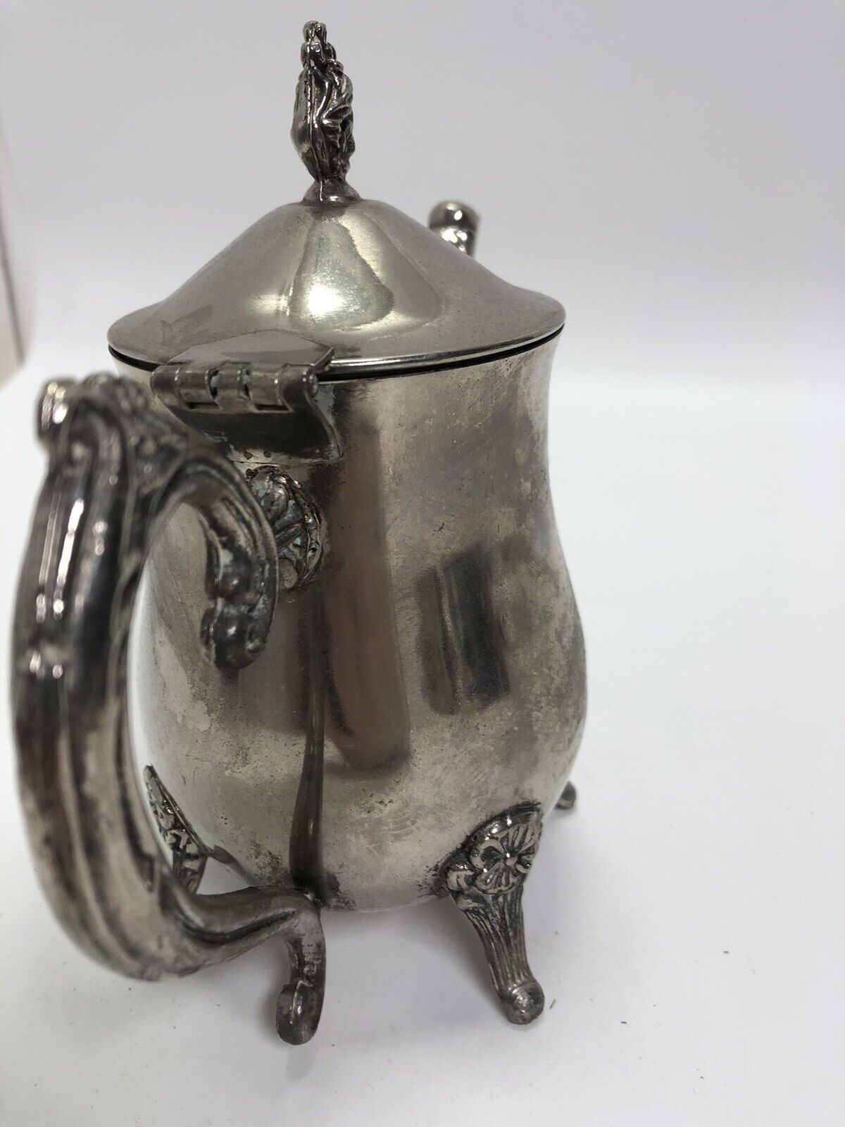Antique Silverplate Coffee/Tea Pot Footed Hinged Lid - Pretty