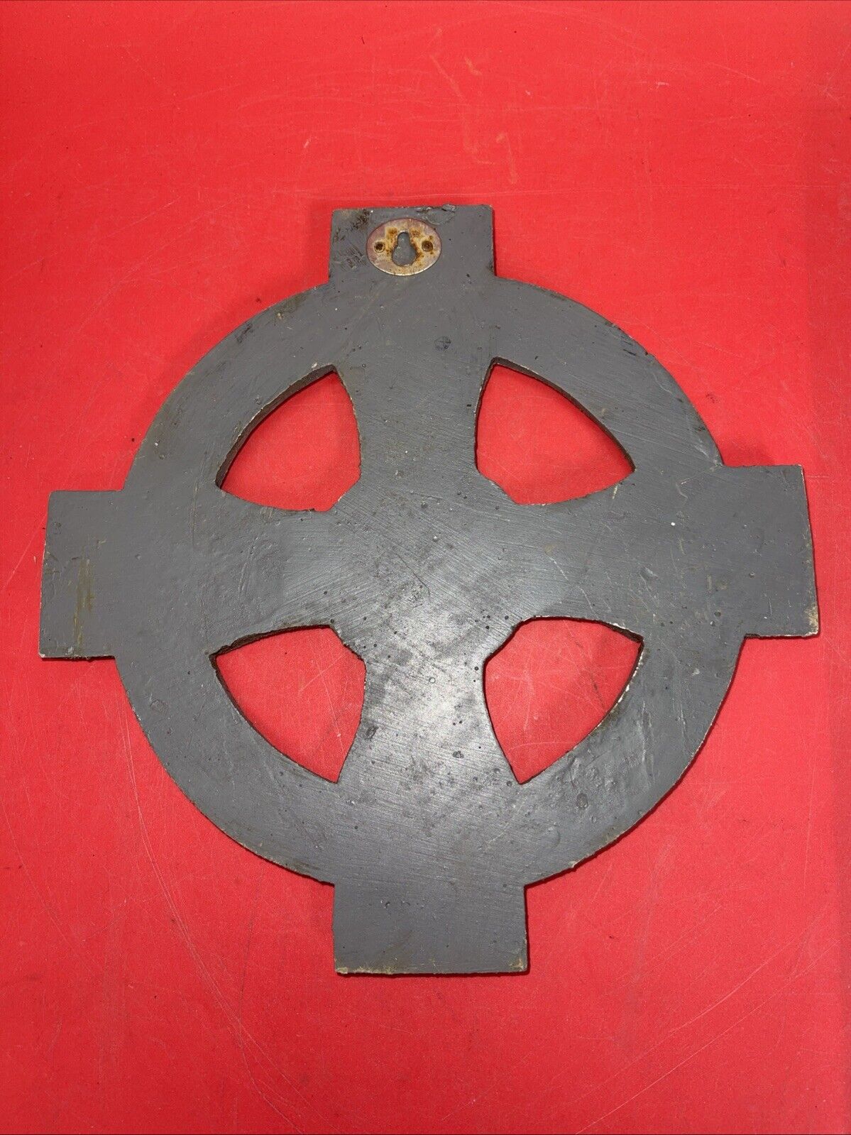 Unique antique round cross with an image of an angel and a unicorn