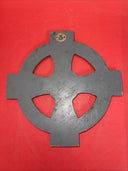 Unique antique round cross with an image of an angel and a unicorn