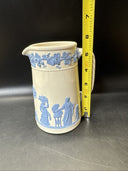 WEDGWOOD Embossed Queen’s Ware BLUE ON CREAM SMALL TROJAN JUG 5.5”