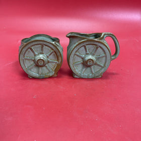 Frankoma pottery wagon wheel creamer & Toothpick Holder MCM Vintage Desert Sand 