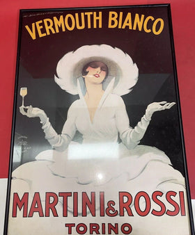 Vintage Framed Poster Vermouth Martini & Rossi Bianco Torino About 25x18in