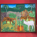 Haitian Jungle Art ,Artist M=Mirvil  Brilliant Colors Signed Framed 16Hx20w