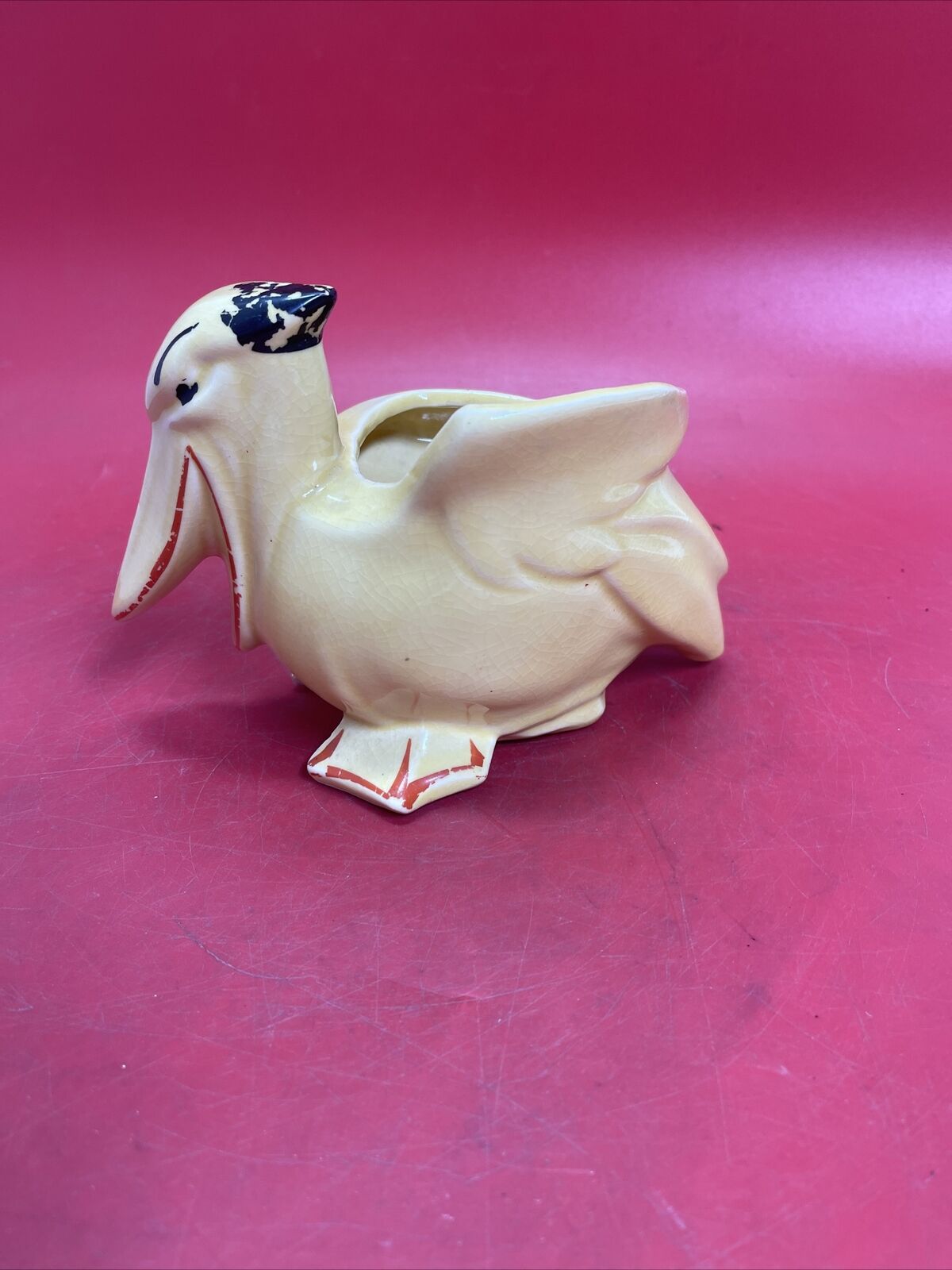 Vintage 1920s NELSON McCOY Cream/Yellow Pelican Ceramic Planter 5.25” T x 7.5” L
