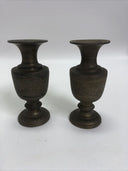 Vintage Pair of Indian Painted and Etched Brass Vases