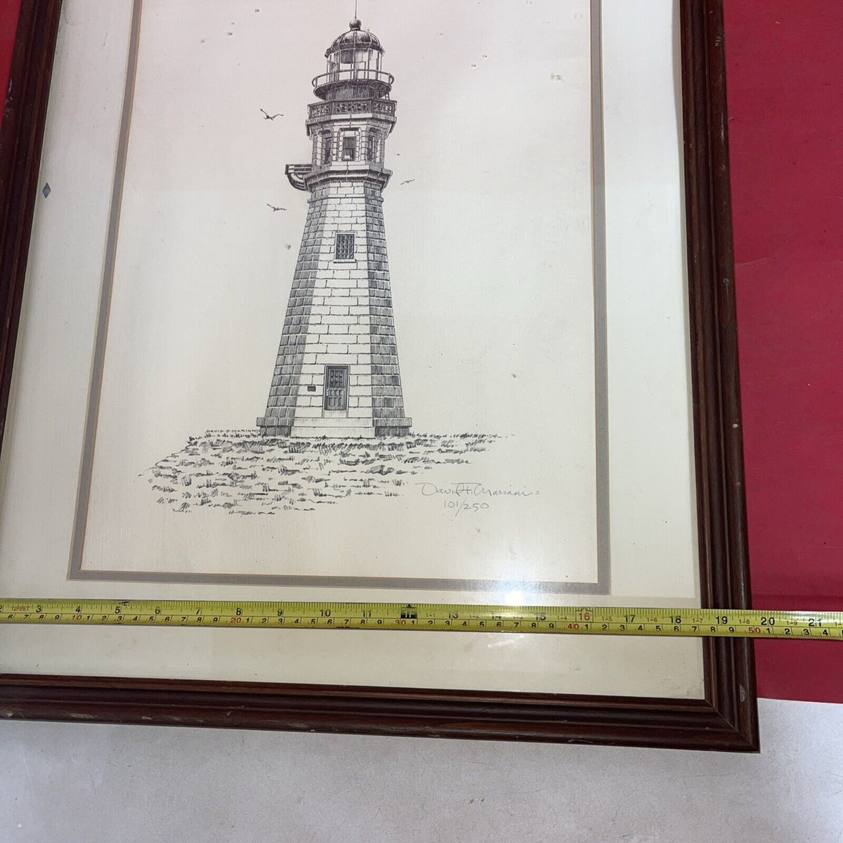 Vintage Pencil Drawing Nautical Lighthouse Art Signed