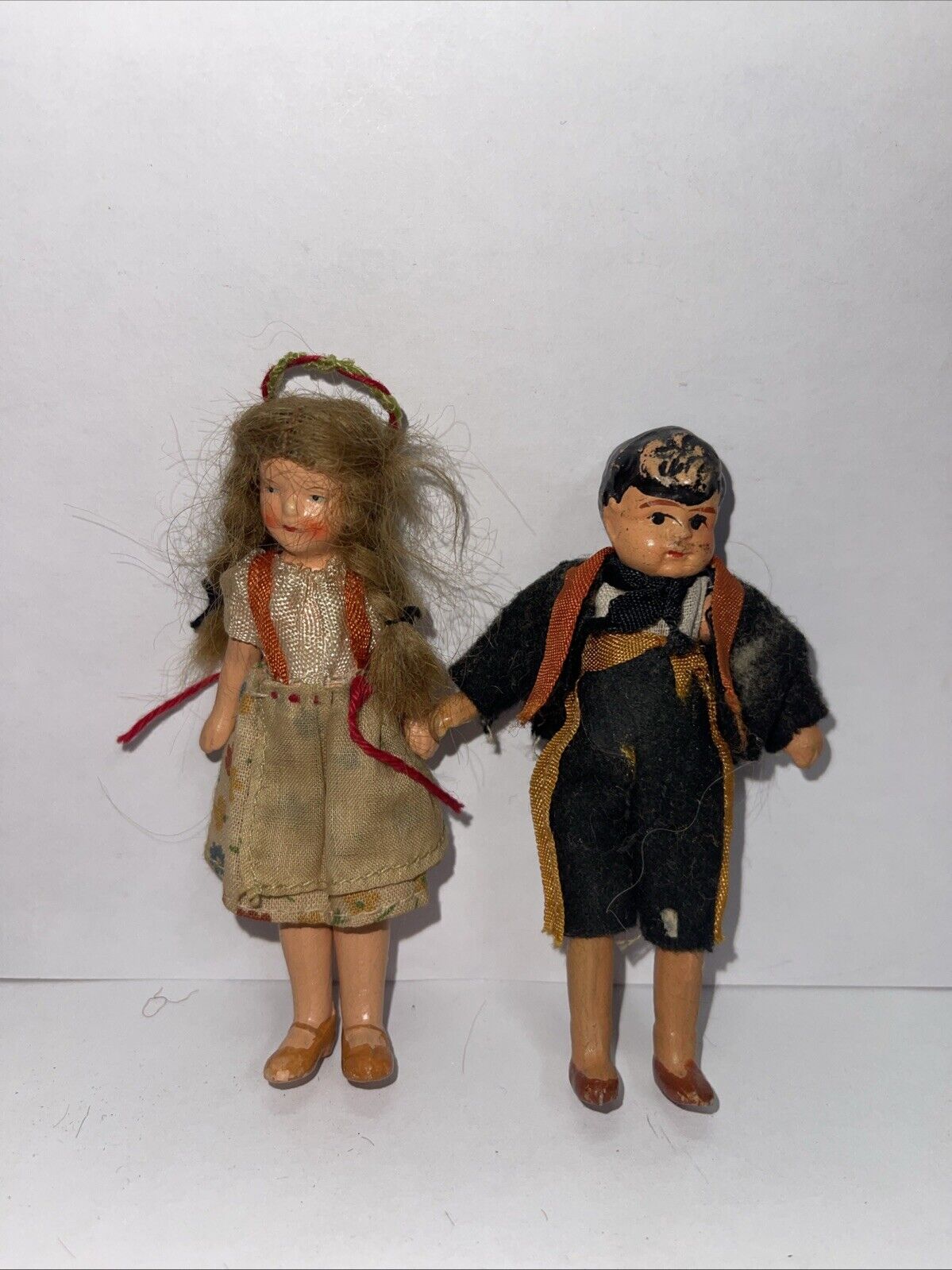 Vintage Bisque Miniature Jointed Dollhouse Doll Pair