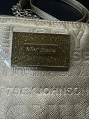 BETSEY JOHNSON Logo Embossed Gold Faux Leather Crossbody Detachable Strap Bag