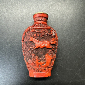 Antique Red Chinese Cinnabar Hand Carved Snuff Bottle Without Lid