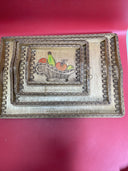 Vintage carved wooden tray with tropical island fruits and border Lot 4