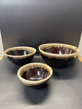 Brown Drip Mixing Bowls Marked USA Set Of 3