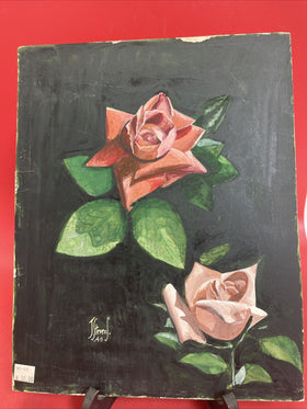 Vintage Art Print J.Stevens.1945 ,,Roses’’-on cardboard