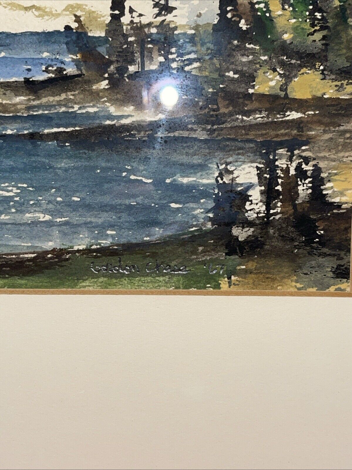 Painting By Gordon Chase Rocks & Sea  1967  OG Watercolor 6”x7”
