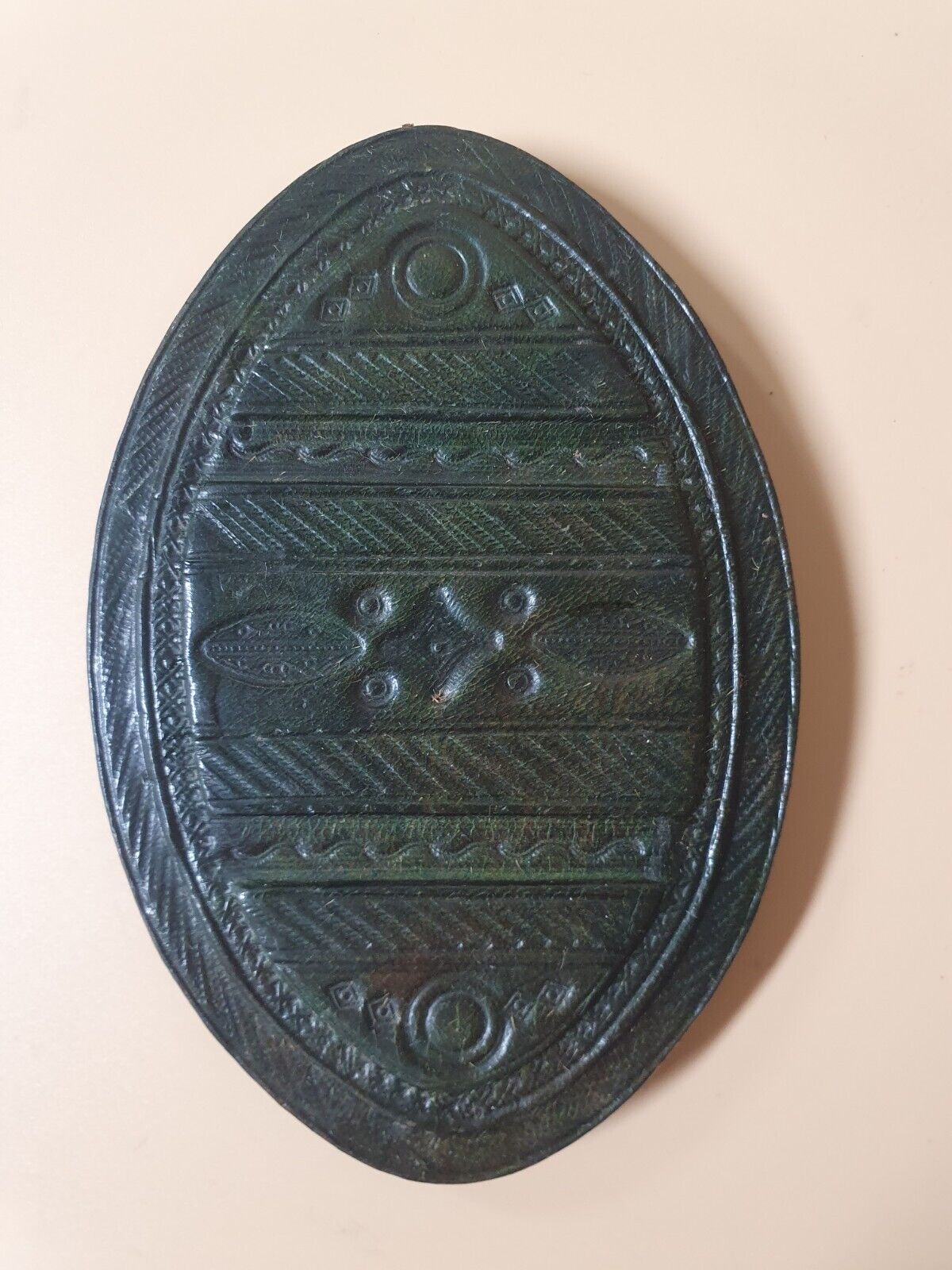 Vintage Leather Over Wood Oval Box 5.25"×3.5"