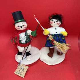 Annalee Dolls 9"Christmas Snowman Couple Vintage 1991 &1998