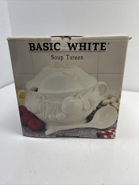 Basic White Soup Tureen  over and back 3 pieces Made in Portugal