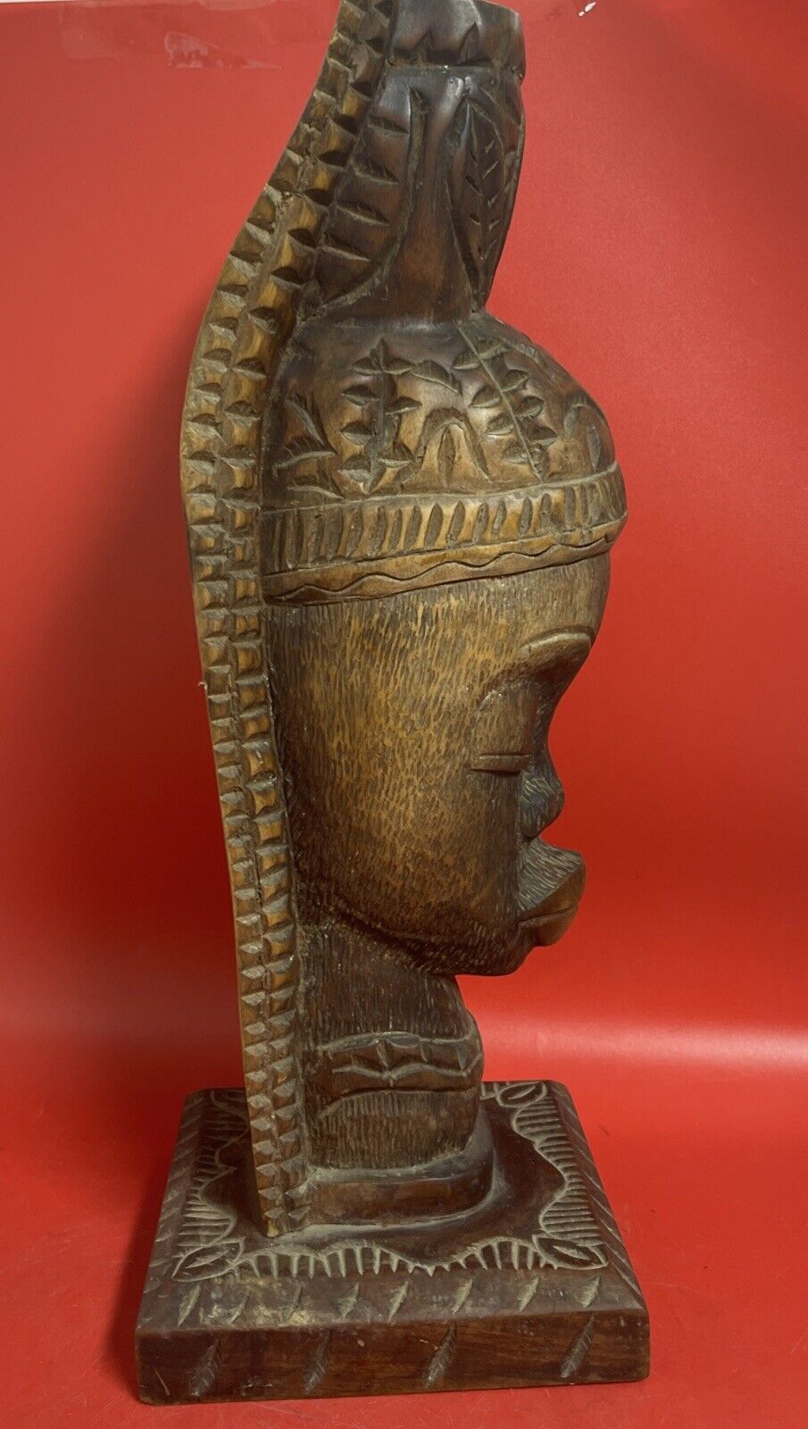 Vintage Hand Carved Wood African Sculpture Tribal Woman Head Bust 21”