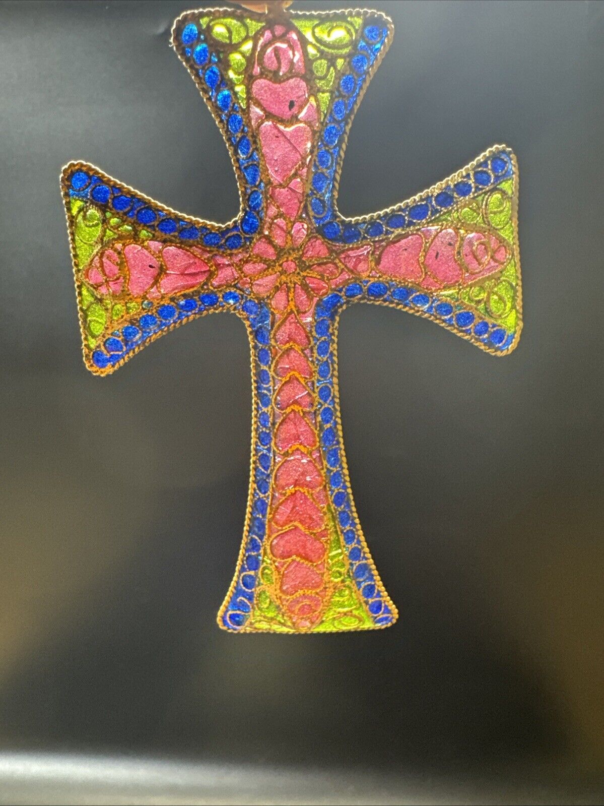 Vintage Plique a jour Cloisonne Wire Cross Pendant