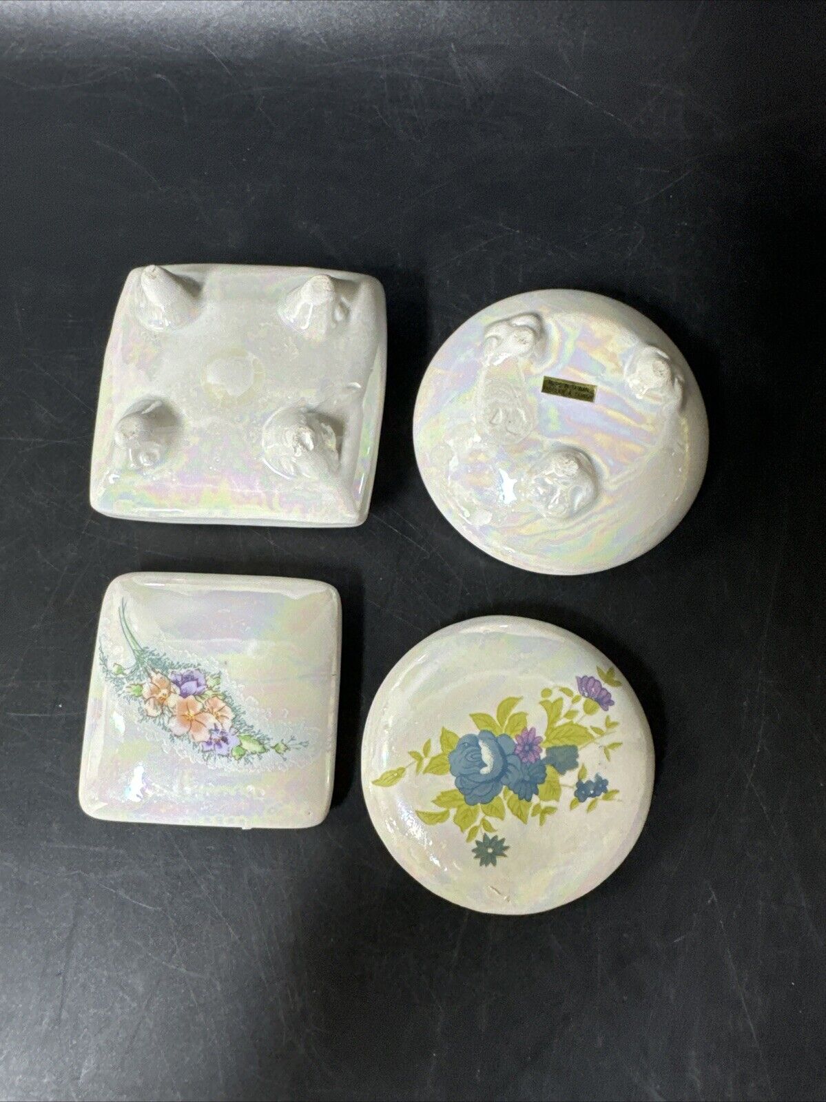 Vintage  Ceramic Flower Design Jewelry Trinket Box/Made in Taiwan, Lot Of 2