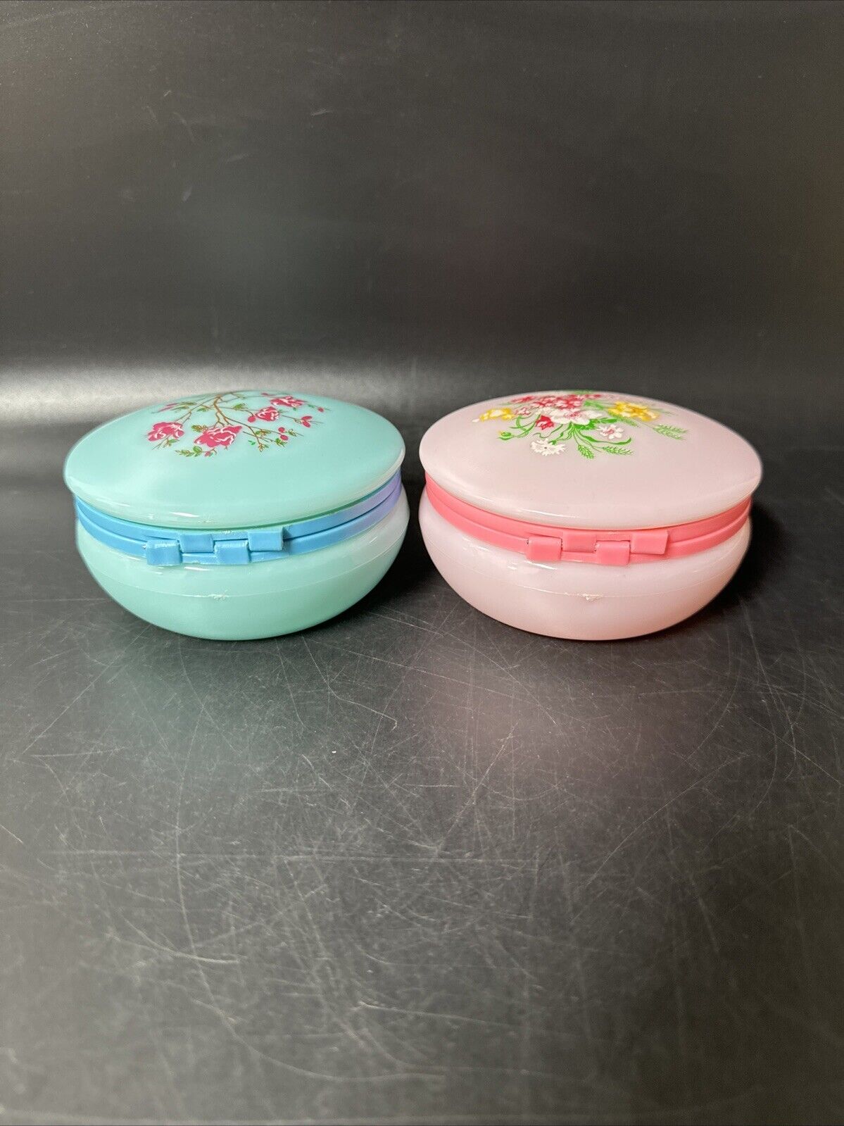 Vintage Blue And Pink Trinket Box With Flower Detailing/ Lot Of 2