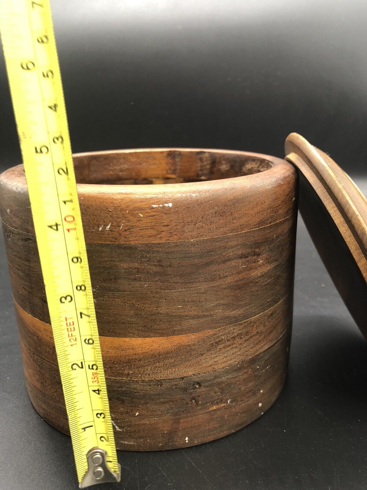 Vintage Multi Wood Mosaic Hand Turned Bowl Vase Segmented