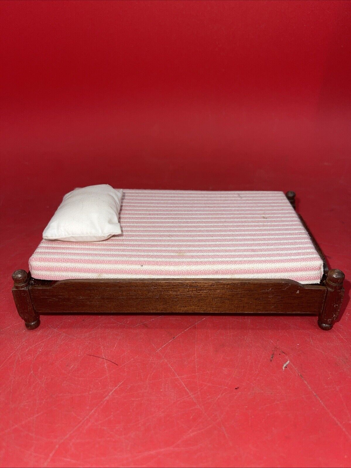 Vintage Toys Wood Bed With Mattress Doll House