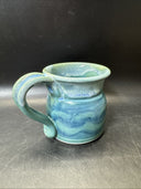 Studio Pottery Coffee Mug Cup Blue Green Wave Design Signed Beach Salt Life