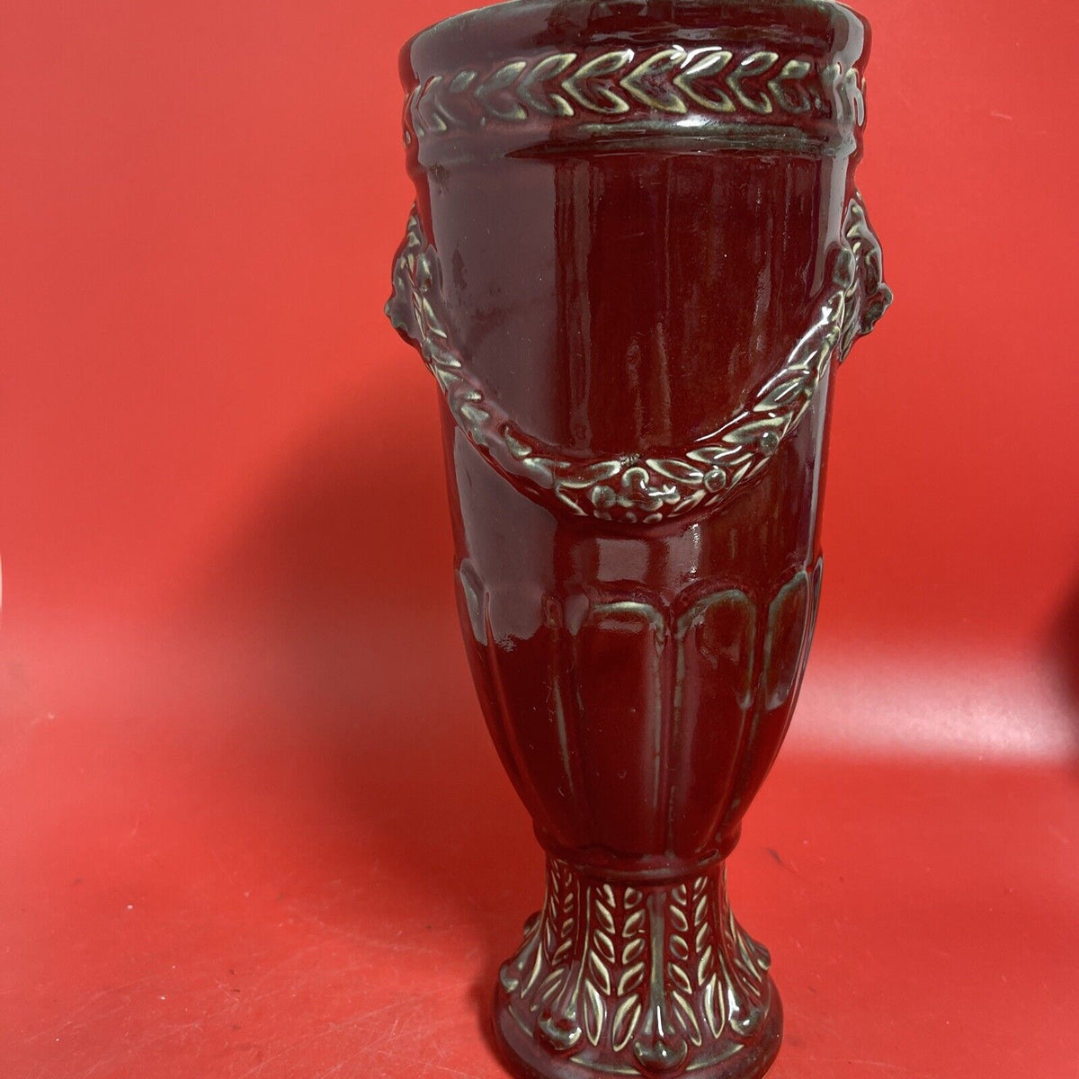 Hosley TM Potterie, Mid Century/Vintage Large Vase Art, Maroon Red, Heavy Glazed