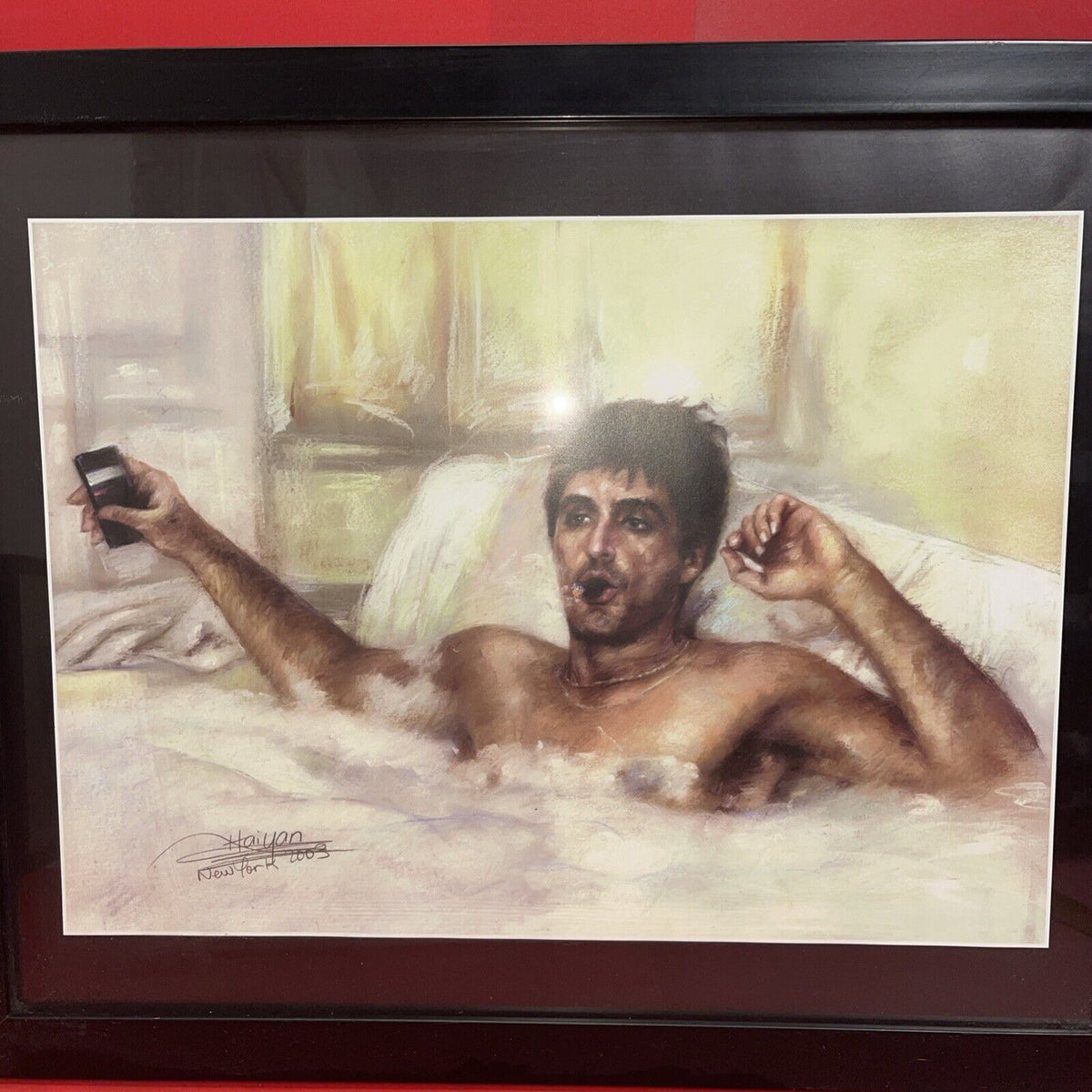 Al Pacino as Tony Montana Scarface Art Signed by Haiyan 2003 New York Framed