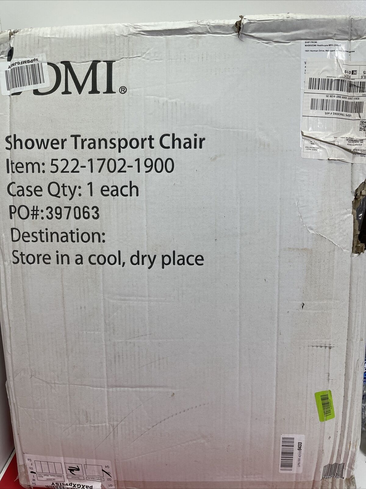 DMI 3-1 Rolling Shower Chair, Rolling Shower Chair, 24" x 22" x 34", 250 lb New 
