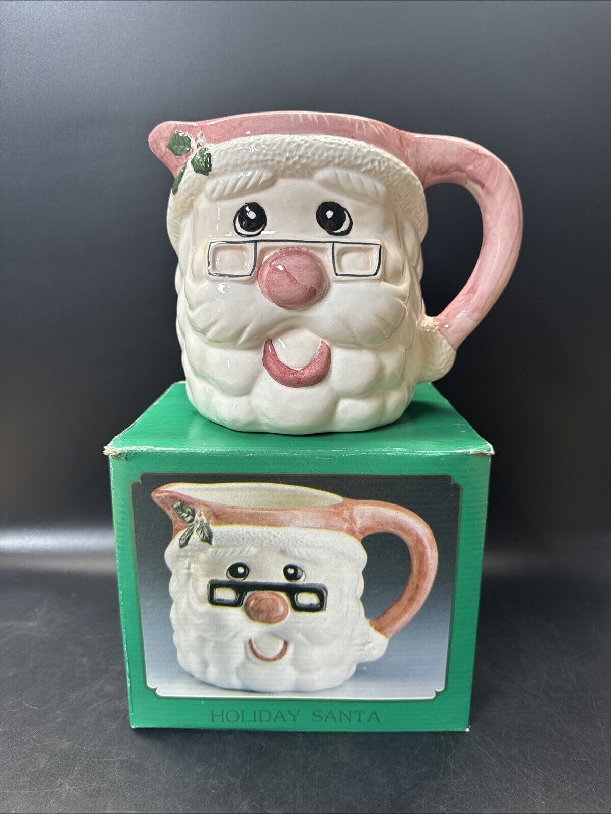 Vintage Christmas Ceramic Santa Claus Head Pitcher World Bazaar With Box