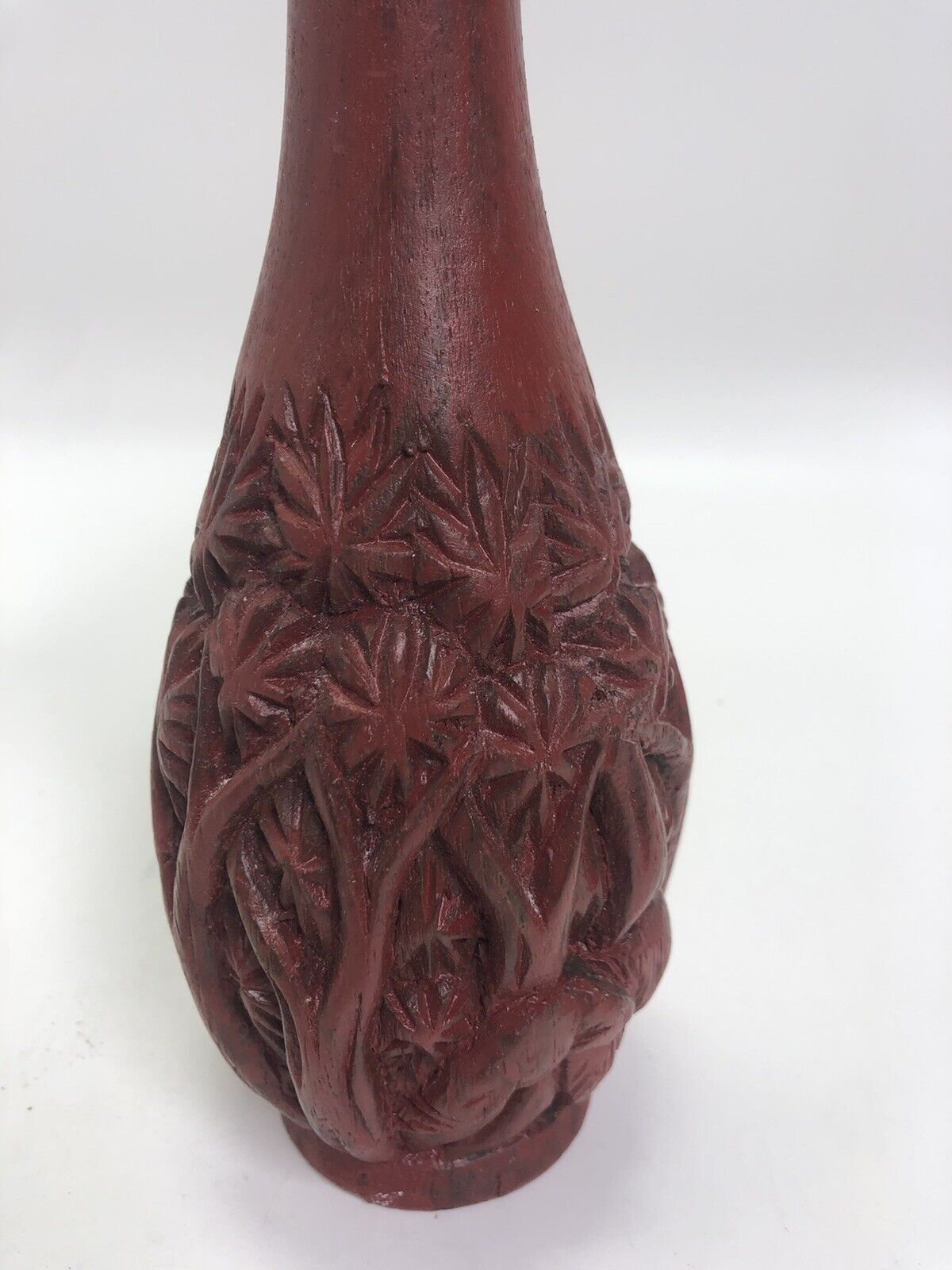 Vase Wood Vessel Handcarved with Palm Trees