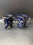 Bennington Vermont Blue Agate Pottery Mugs Trigger Handle 1340 4"/ Set Of 2