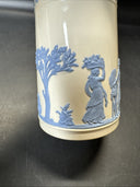 WEDGWOOD Embossed Queen’s Ware BLUE ON CREAM SMALL TROJAN JUG 5.5”