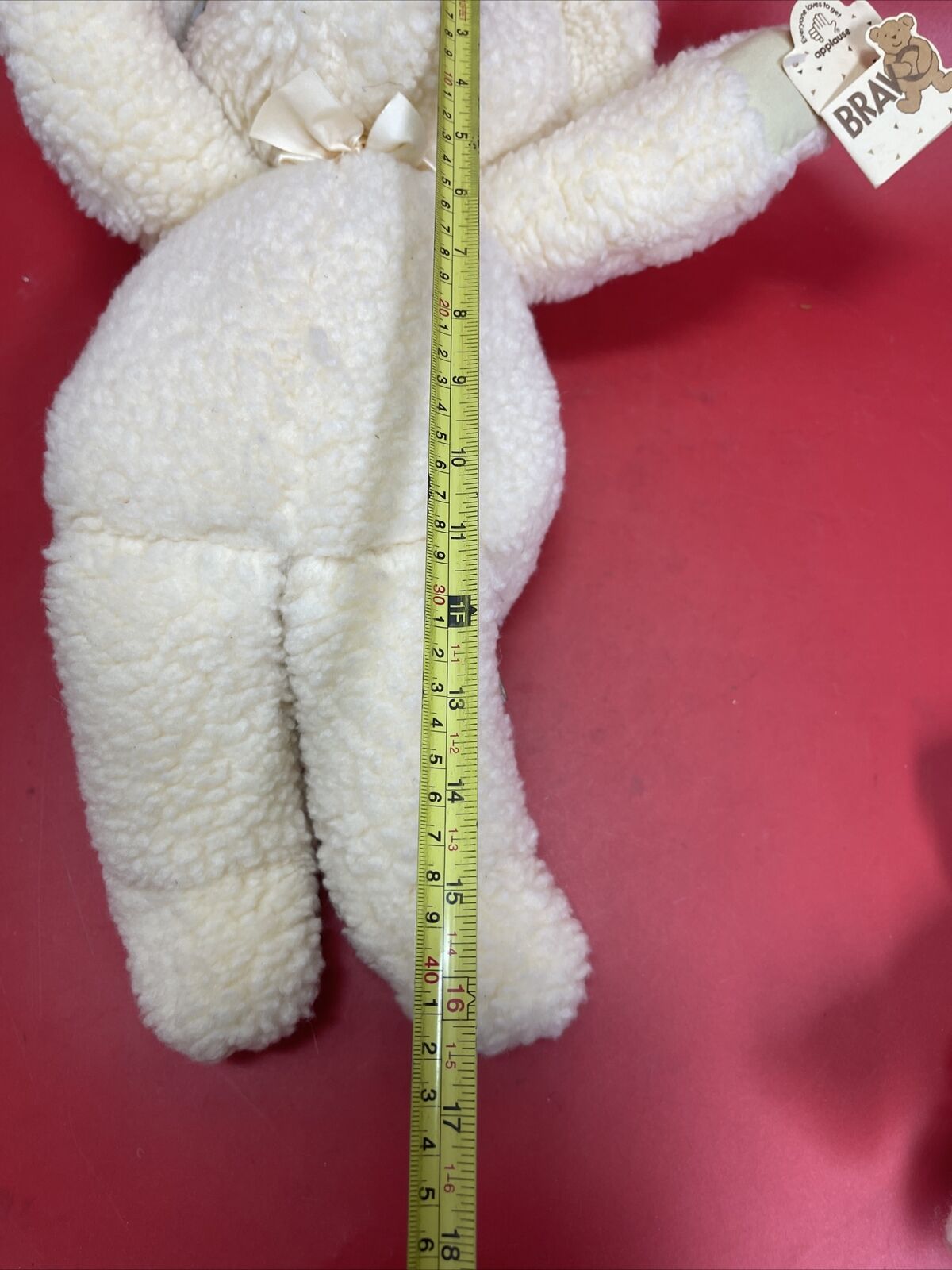 VINTAGE 86 APPLAUSE Bravo Series "Waffles" TEDDY BEAR Cream White With Bow Lot 2