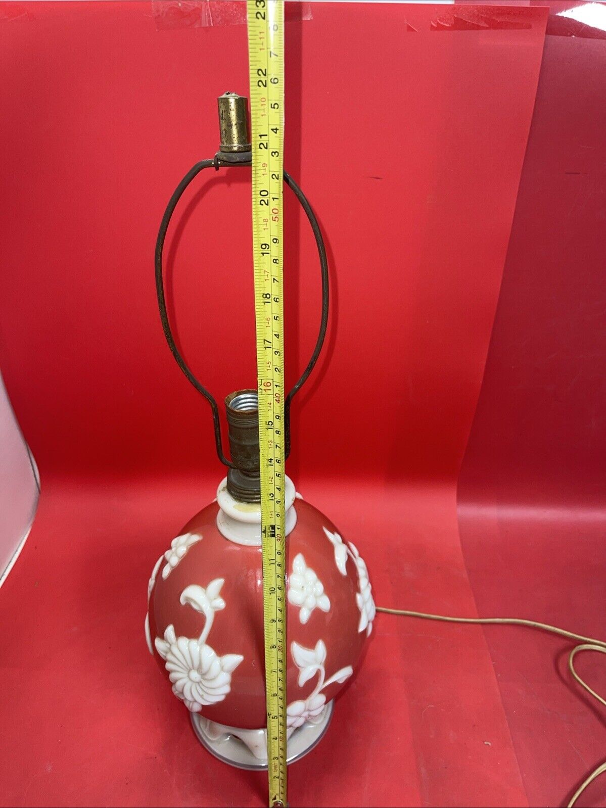 Vintage Alacite Custard & Pink/Burgandy Glass Aladdin Electric Table Lamp