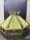 VINTAGE ENGLISH TUDOR TIFFANY STYLE SLAG GLASS HANGING LAMP LIGHT FIXTURE