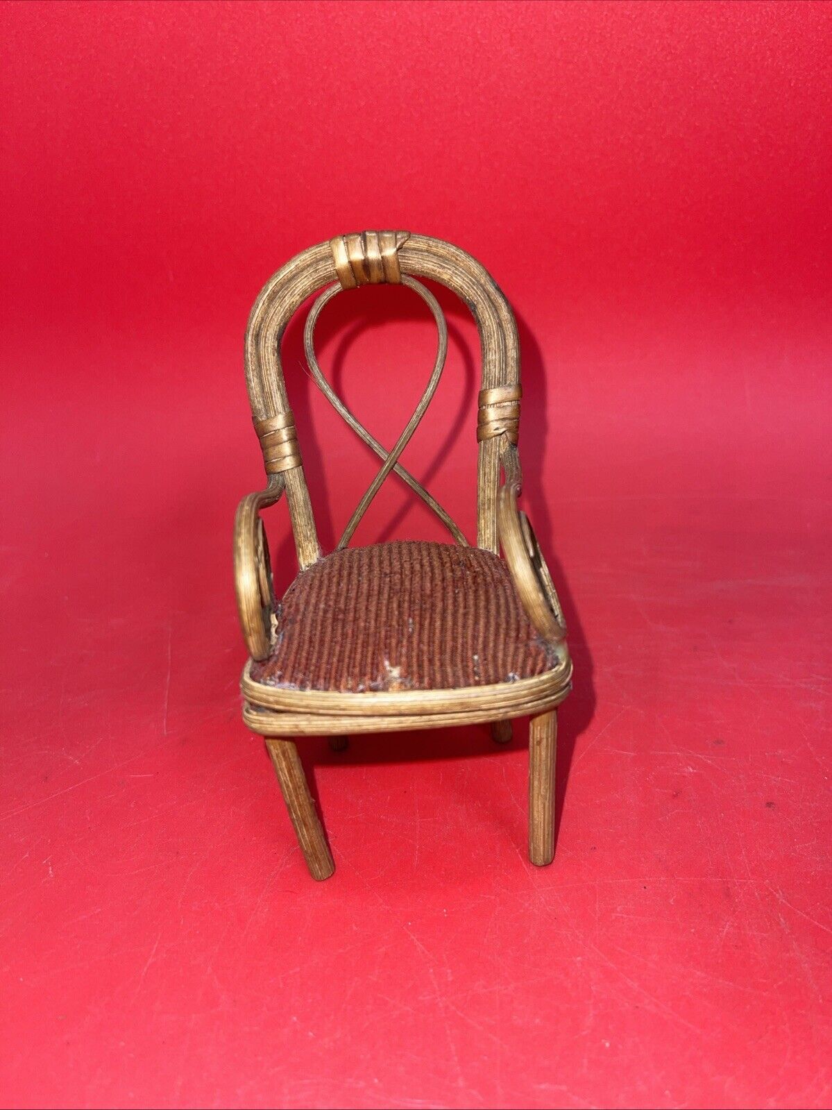 Vintage Rattan Brown Velveteen Doll Furniture Suite