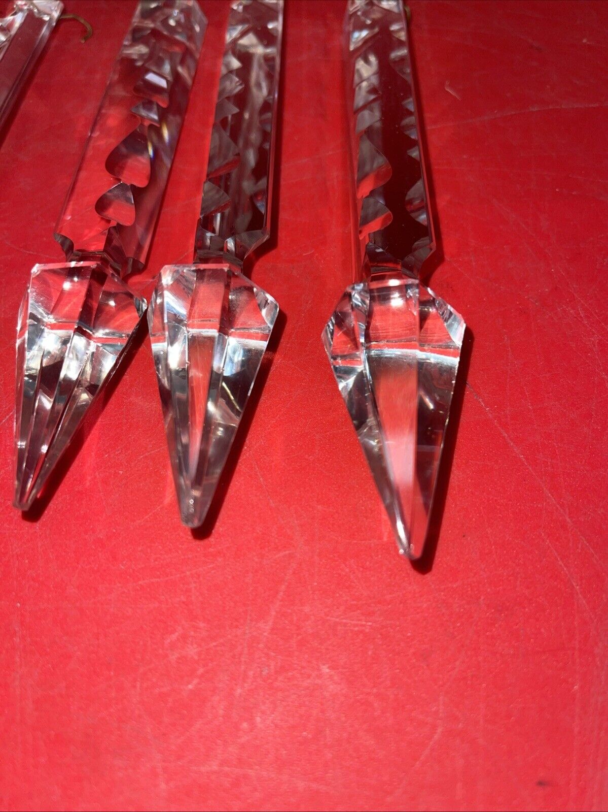 6 Vintage Clear Crystal Glass  Cut Spear Prisms  Lamp Parts -6”-Damage #8