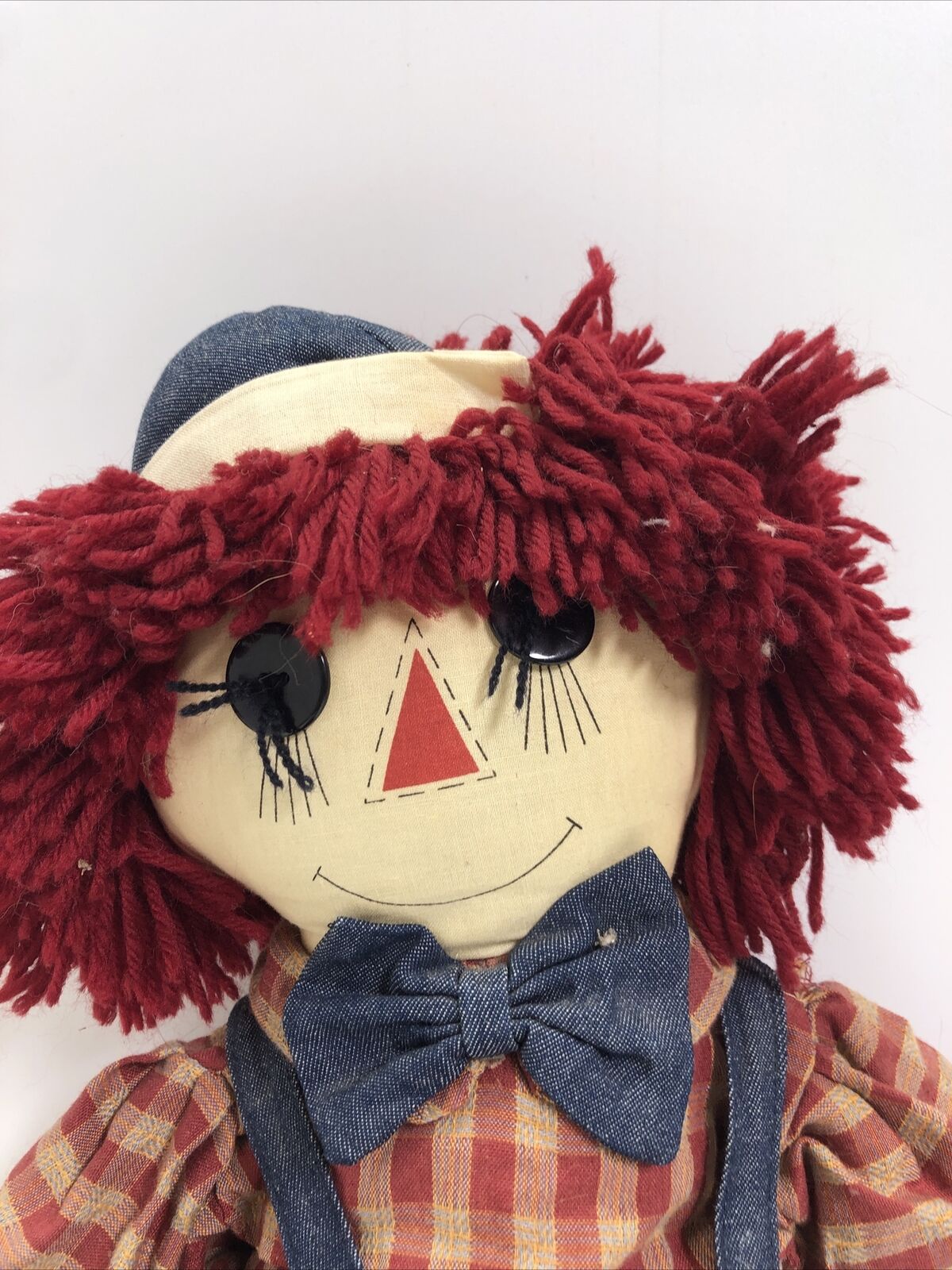 RAGGEDY ANDY WEIGHTED CLOTH DOLL BLUE PLAID PRIMITIVE STYLE