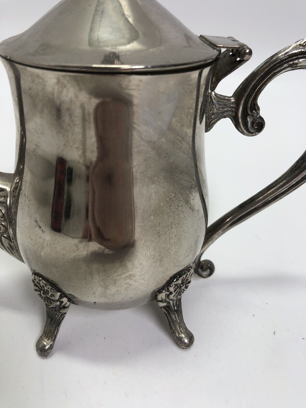 Antique Silverplate Coffee/Tea Pot Footed Hinged Lid - Pretty