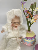 Heritage Signature Fiber Optic Bunny Baby with egg flower holder OH7585