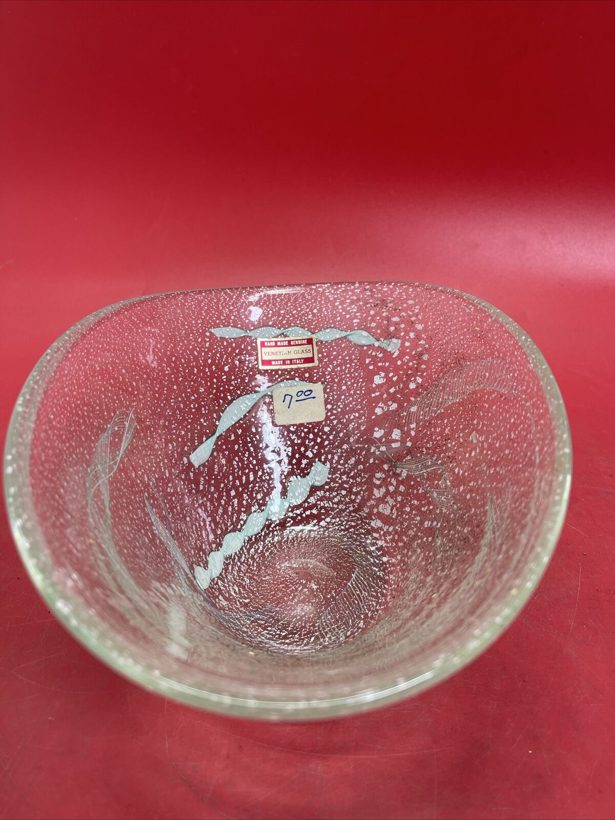 Vintage Italian Venetian  Italy Glass Green& White  Bowl