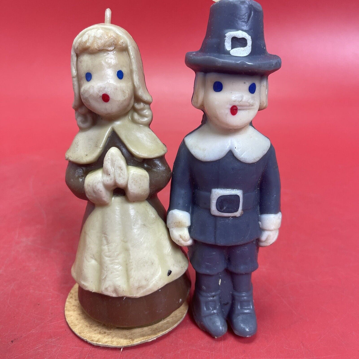 Rare Gurley Pilgram Couple Thanksgiving Candles Woman Man